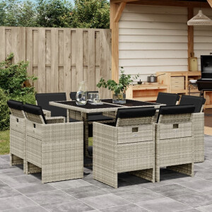 vidaXL 9-delige Tuinset met kussens poly rattan lichtgrijs