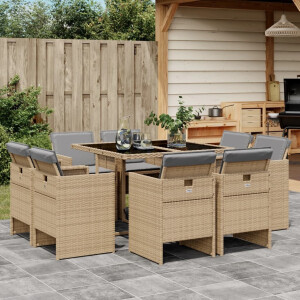 vidaXL 9-delige Tuinset met kussens poly rattan gemengd beige