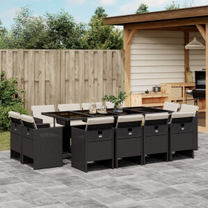 vidaXL 13-delige Tuinset met kussens poly rattan zwart