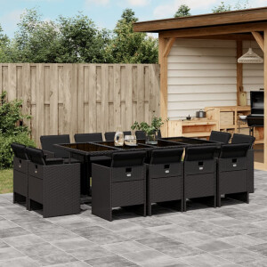 vidaXL 13-delige Tuinset met kussens poly rattan zwart