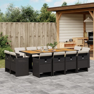 vidaXL 13-delige Tuinset met kussens poly rattan zwart