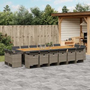 vidaXL 17-delige Tuinset met kussens poly rattan grijs