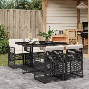 vidaXL 5-delige Tuinset met kussens poly rattan zwart
