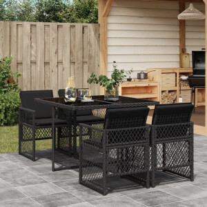 vidaXL 5-delige Tuinset met kussens poly rattan zwart