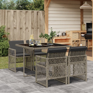 vidaXL 5-delige Tuinset met kussens poly rattan grijs