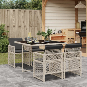 vidaXL 5-delige Tuinset met kussens poly rattan lichtgrijs