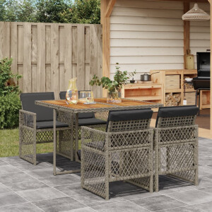 vidaXL 5-delige Tuinset met kussens poly rattan grijs