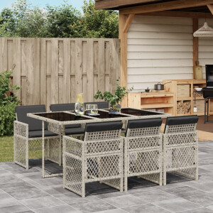 vidaXL 7-delige Tuinset met kussens poly rattan grijs