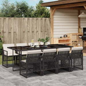 vidaXL 9-delige Tuinset poly rattan zwart
