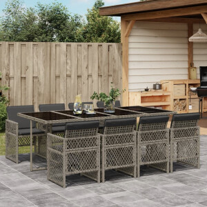 vidaXL 9-delige Tuinset met kussens poly rattan grijs