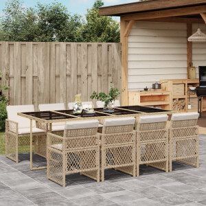 vidaXL 9-delige Tuinset met kussens poly rattan beige