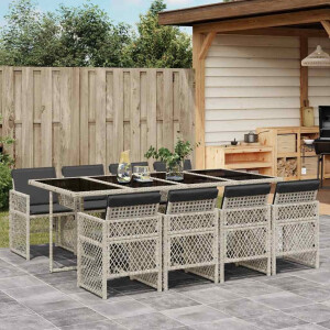 vidaXL 9-delige Tuinset met kussens poly rattan lichtgrijs