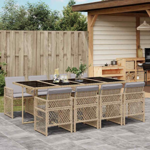 vidaXL 9-delige Tuinset met kussens poly rattan beige