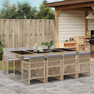 vidaXL 9-delige Tuinset met kussens poly rattan beige