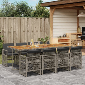vidaXL 9-delige Tuinset met kussens poly rattan grijs