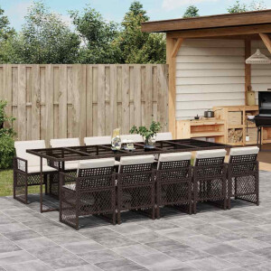 vidaXL 11-delige Tuinset met kussens poly rattan bruin