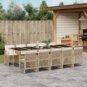 vidaXL 11-delige Tuinset met kussens poly rattan beige