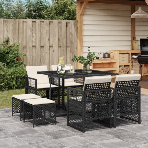 vidaXL 9-delige Tuinset poly rattan zwart