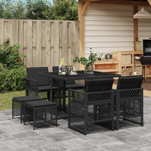 vidaXL 9-delige Tuinset poly rattan zwart
