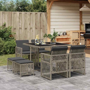 vidaXL 9-delige Tuinset met kussens poly rattan grijs