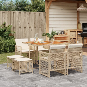 vidaXL 9-delige Tuinset met kussens poly rattan beige