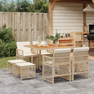vidaXL 9-delige Tuinset met kussens poly rattan beige