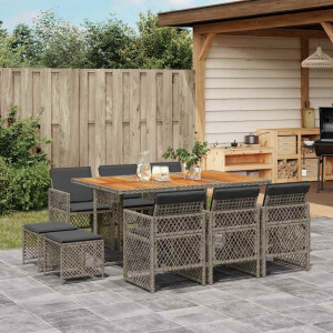 vidaXL 11-delige Tuinset met kussens poly rattan grijs