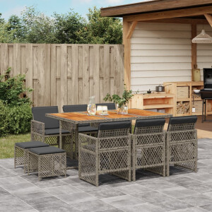 vidaXL 11-delige Tuinset met kussens poly rattan grijs