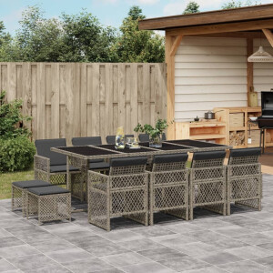 vidaXL 13-delige Tuinset met kussens poly rattan grijs