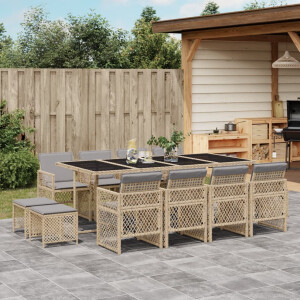 vidaXL 13-delige Tuinset met kussens poly rattan beige
