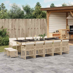 vidaXL 15-delige Tuinset met kussens poly rattan beige