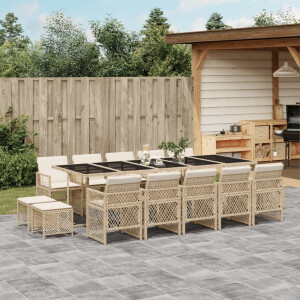 vidaXL 15-delige Tuinset met kussens poly rattan beige