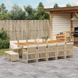 vidaXL 15-delige Tuinset met kussens poly rattan beige
