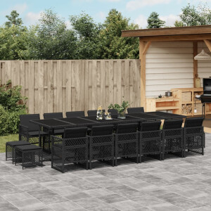 vidaXL 17-delige Tuinset met kussens poly rattan zwart