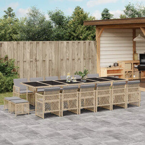 vidaXL 17-delige Tuinset met kussens poly rattan beige