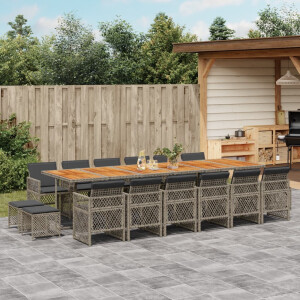 vidaXL 17-delige Tuinset met kussens poly rattan grijs
