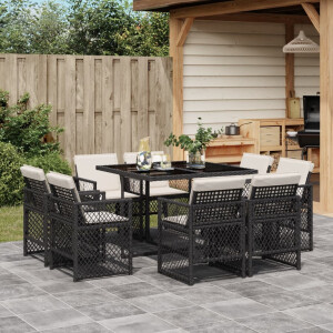 vidaXL 9-delige Tuinset poly rattan zwart