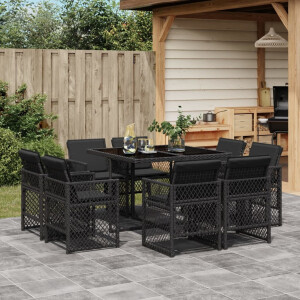 vidaXL 9-delige Tuinset poly rattan zwart