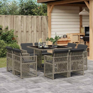 vidaXL 9-delige Tuinset met kussens poly rattan grijs