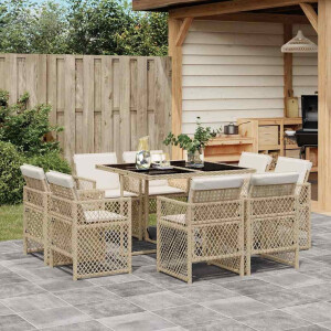 vidaXL 9-delige Tuinset met kussens poly rattan beige