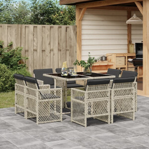 vidaXL 9-delige Tuinset met kussens poly rattan lichtgrijs