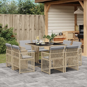 vidaXL 9-delige Tuinset met kussens poly rattan gemengd beige