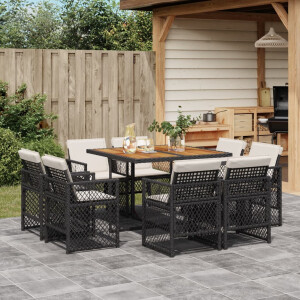 vidaXL 9-delige Tuinset poly rattan zwart