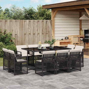 vidaXL 11-delige Tuinset met kussens poly rattan zwart