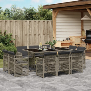 vidaXL 11-delige Tuinset met kussens poly rattan grijs