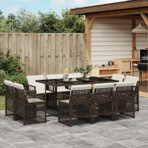 vidaXL 11-delige Tuinset met kussens poly rattan bruin