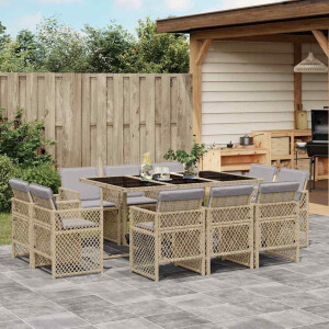 vidaXL 11-delige Tuinset met kussens poly rattan gemengd beige