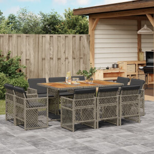 vidaXL 11-delige Tuinset met kussens poly rattan grijs
