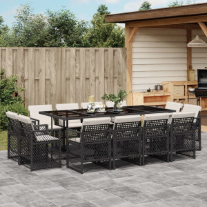 vidaXL 13-delige Tuinset met kussens poly rattan zwart