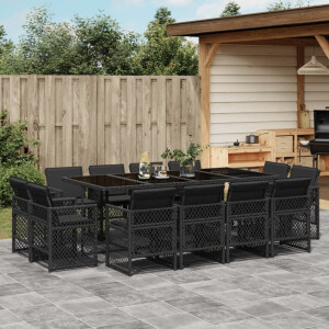 vidaXL 13-delige Tuinset met kussens poly rattan zwart